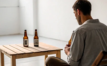 Формирование алкоголизма Мужчина сидит за столом